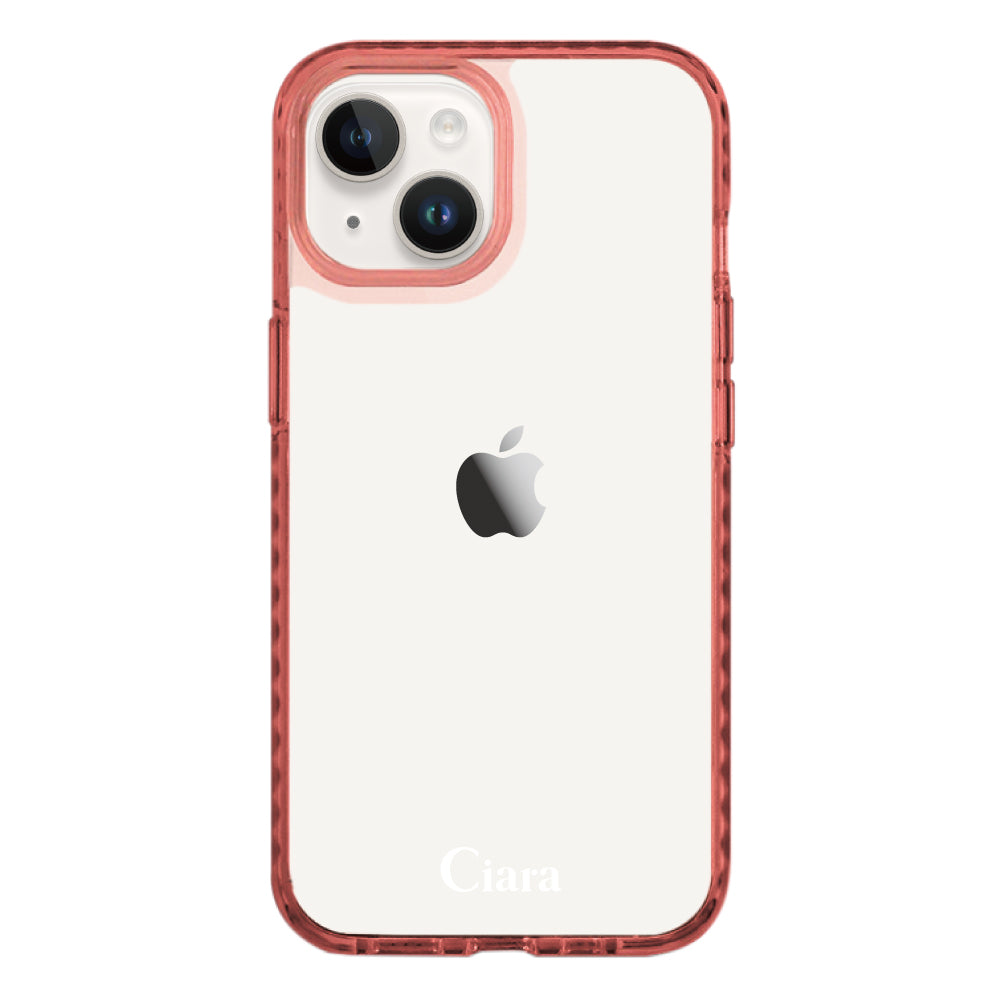 iPhone14ケース クッションバンパー 耐衝撃クリアケース ロゴ クリアピンク
