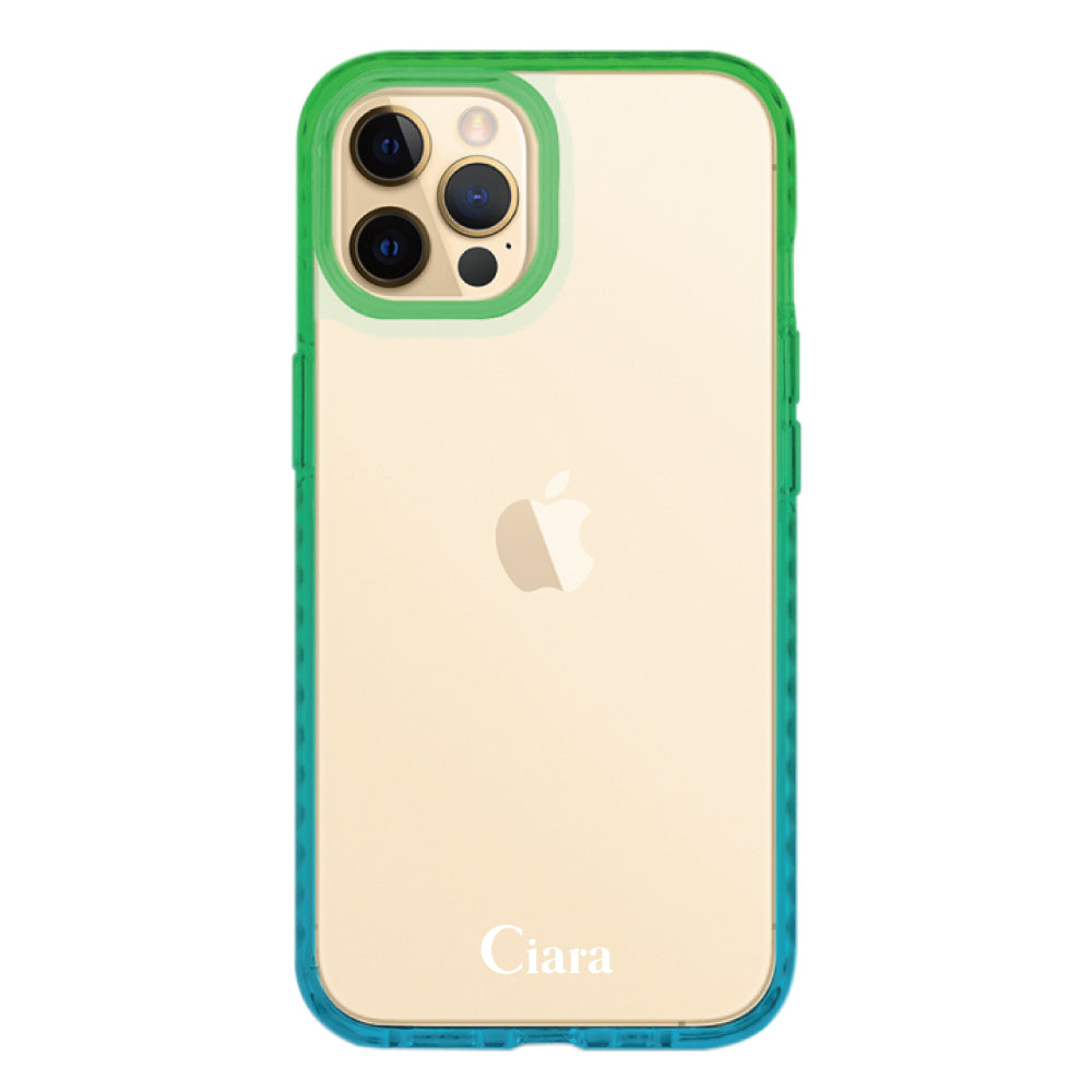 iPhone11Proケース クッションバンパー 耐衝撃クリアケース ロゴ ブルー/グリーン