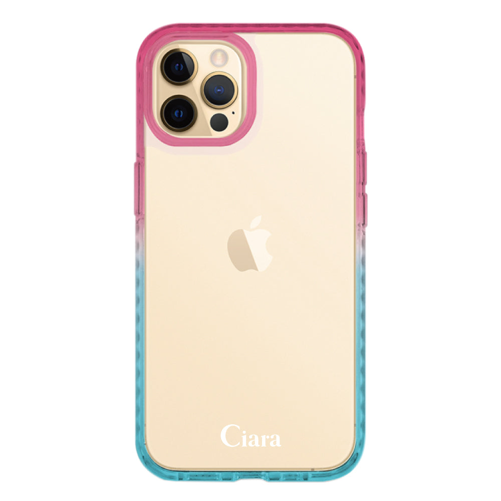 iPhone11ProMaxケース クッションバンパー 耐衝撃クリアケース ロゴ ピンク/ブルー