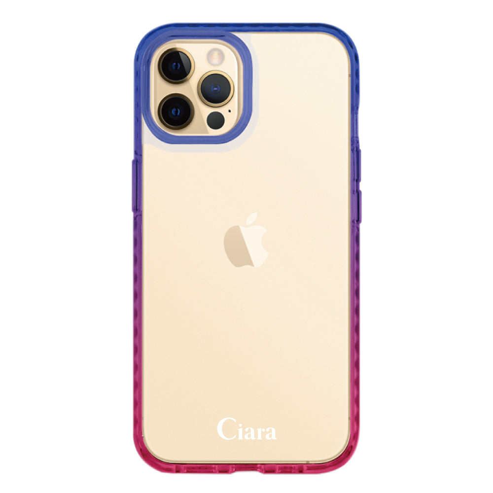 iPhone11ProMaxケース クッションバンパー 耐衝撃クリアケース ロゴ ブルー/ローズ