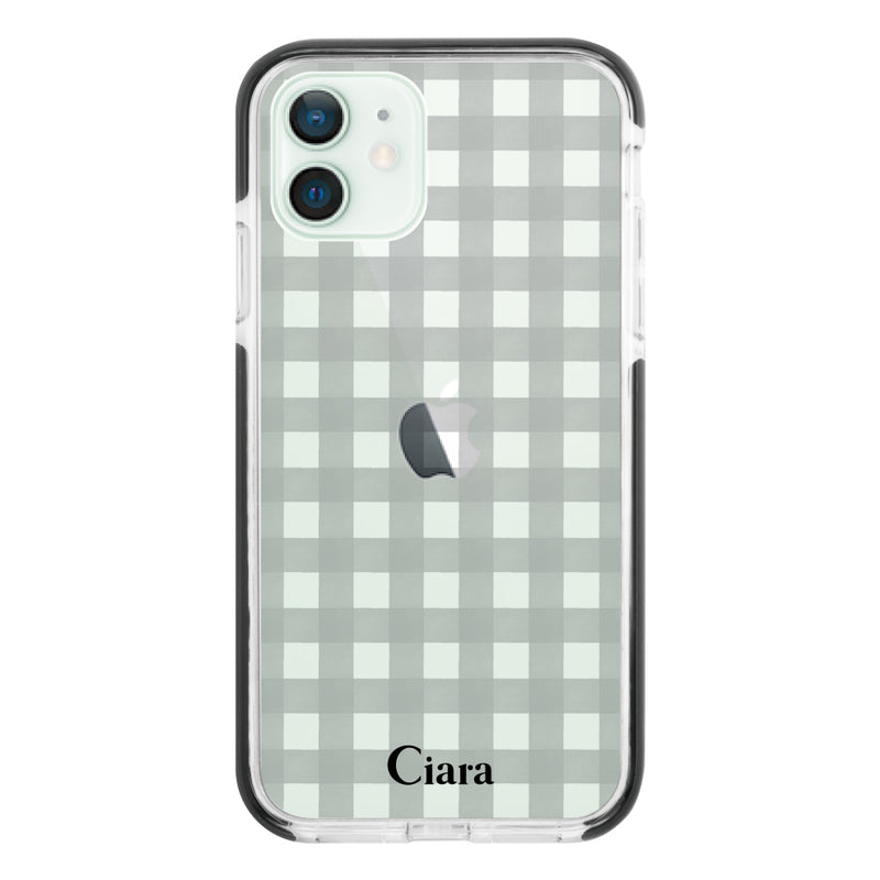iPhoneケース クッションバンパー 耐衝撃クリアケース ギンガム