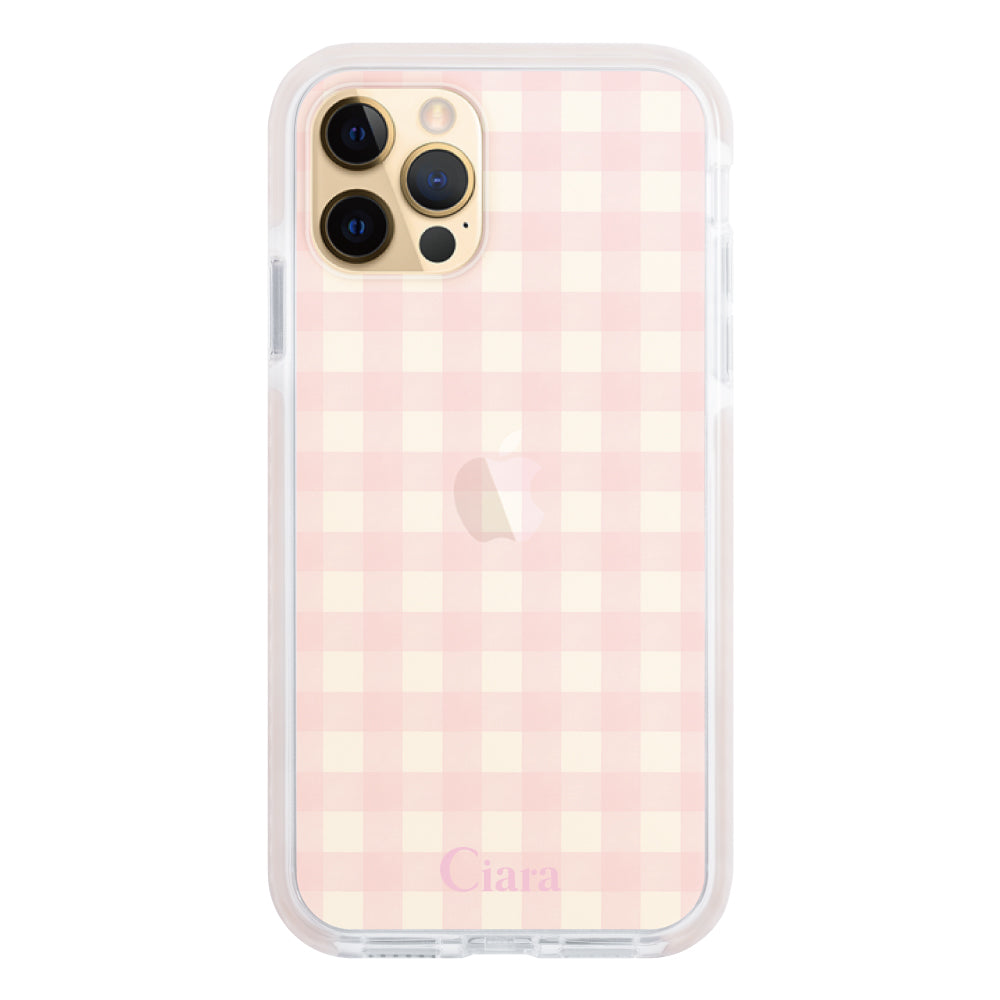 iPhone11Pro クッションバンパー 耐衝撃クリアケース ギンガム ピンク