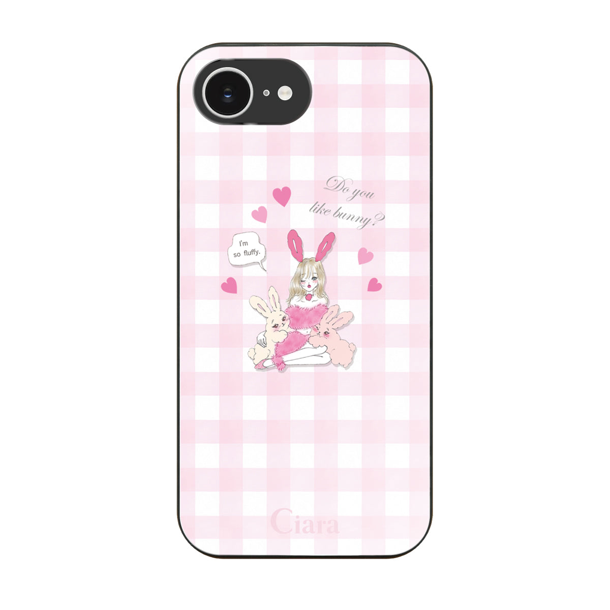 iPhone16e ガラス 強化ガラスケース バニーガール ピンクチェック