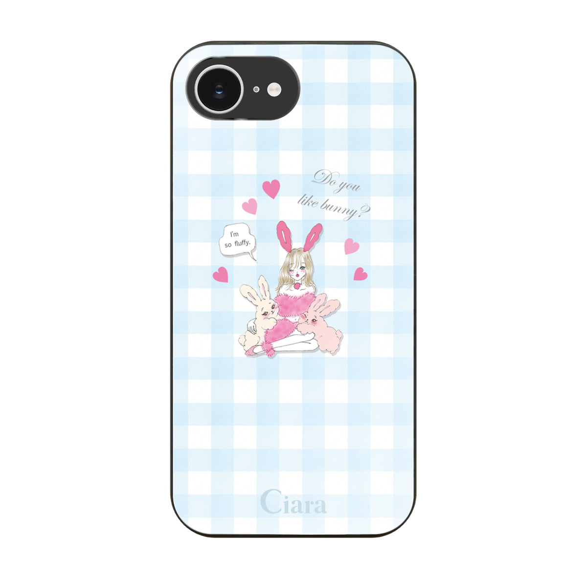 iPhone16e ガラス 強化ガラスケース バニーガール ブルーチェック