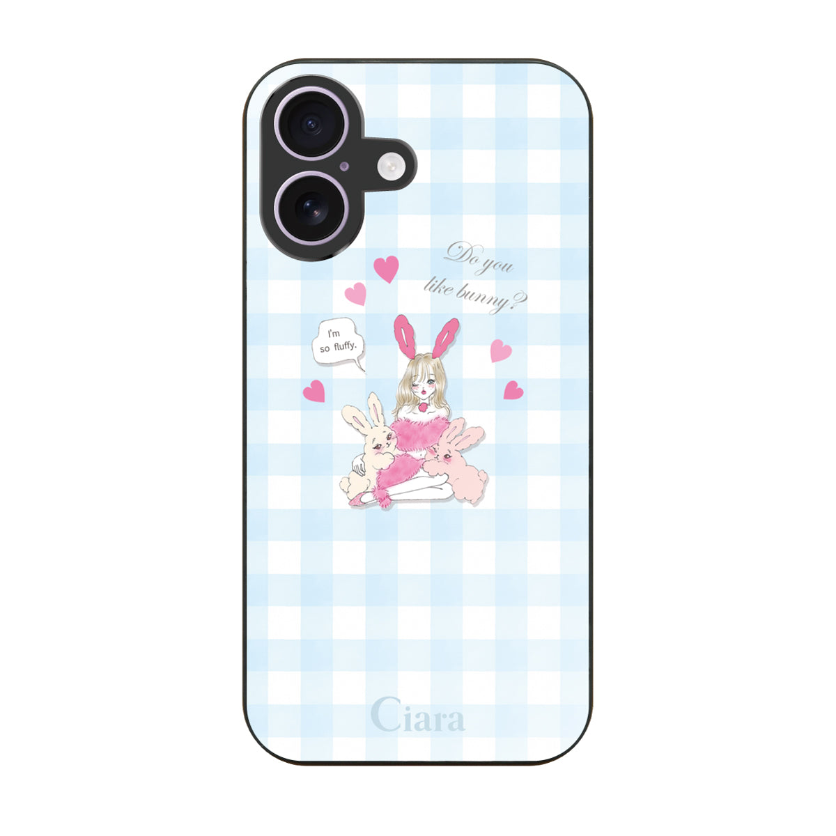 iPhone17 ガラス 強化ガラスケース バニーガール ブルーチェック