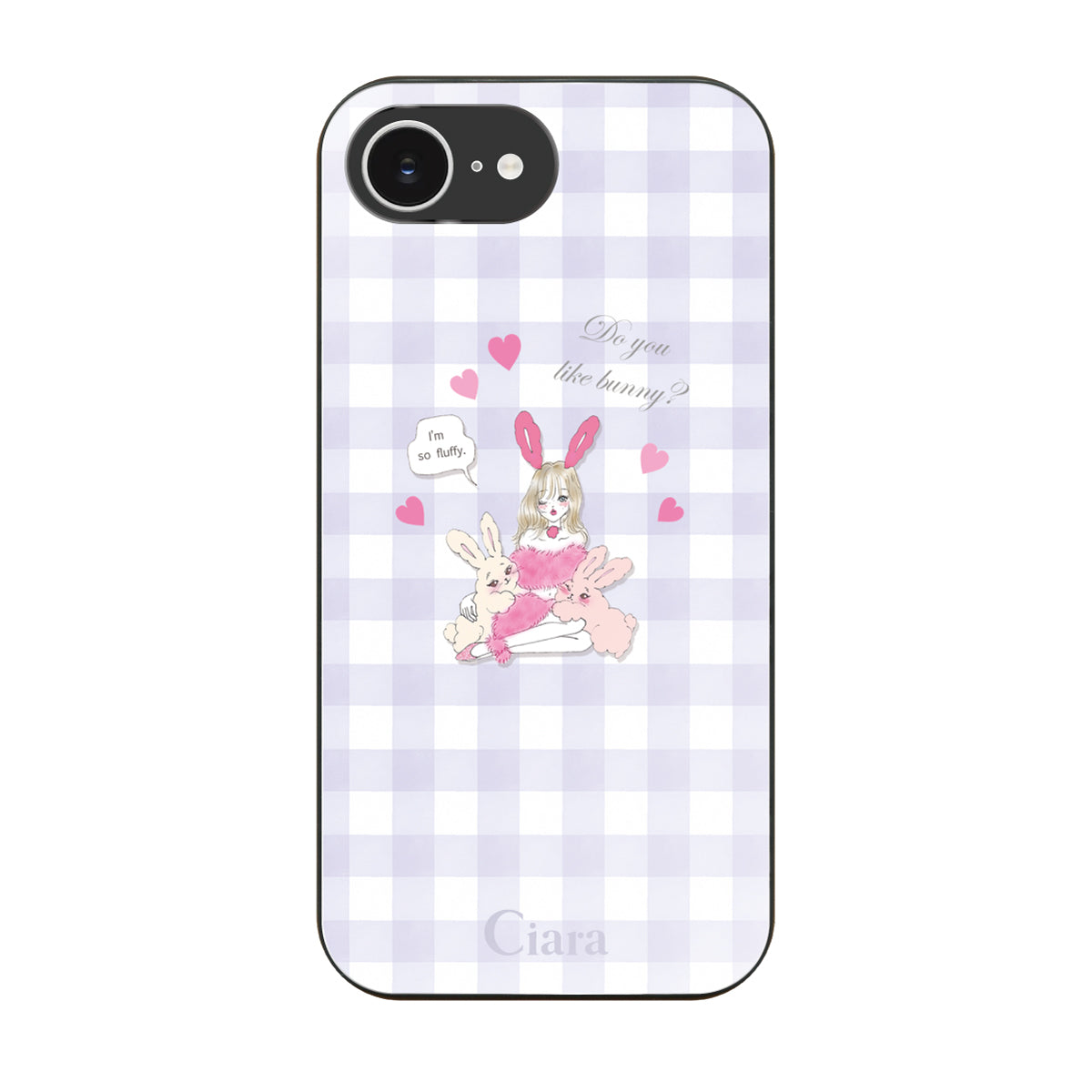 iPhone16e ガラス 強化ガラスケース バニーガール パープルチェック