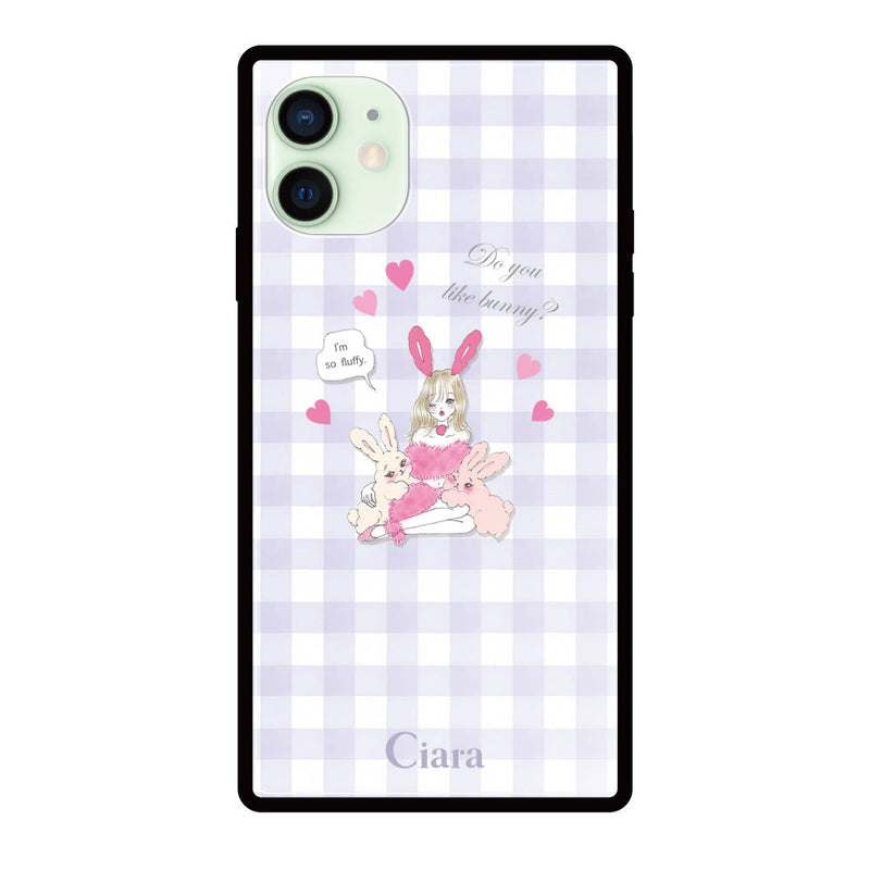iPhoneケース スクエア 強化ガラスケース バニーアンドガール
