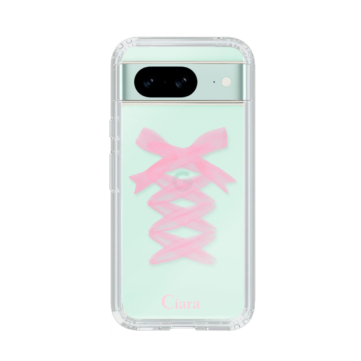 GooglePixel8 クリアケース レースアップリボン ピンク