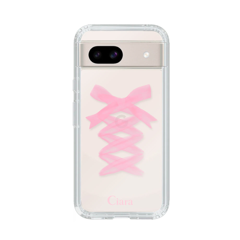 GooglePixel8aケース クリアケース レースアップリボン ピンク
