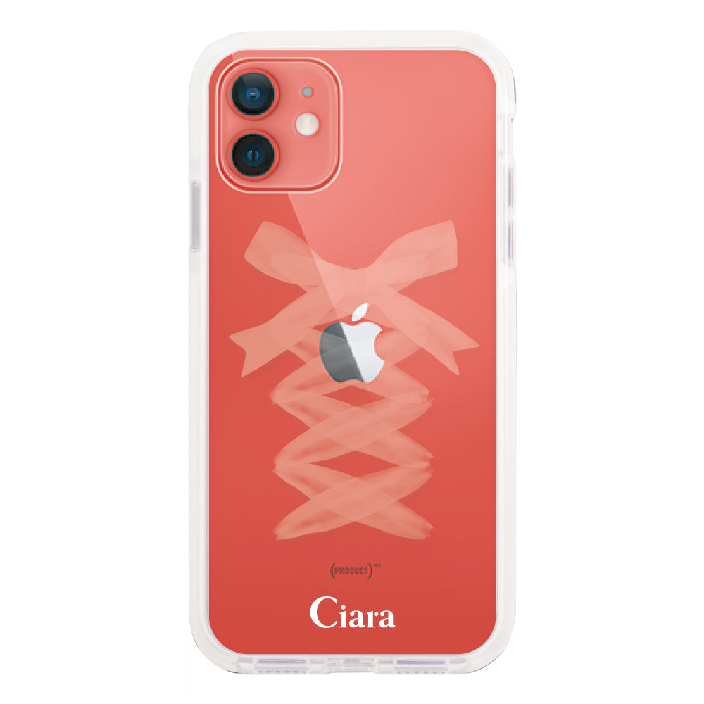 iPhone11 クッションバンパー 耐衝撃クリアケース レースアップリボン ホワイト