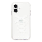 iPhone16 クッションバンパー 耐衝撃クリアケース レースアップリボン ホワイト