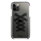 iPhoneX/XS クッションバンパー 耐衝撃クリアケース レースアップリボン ブラック