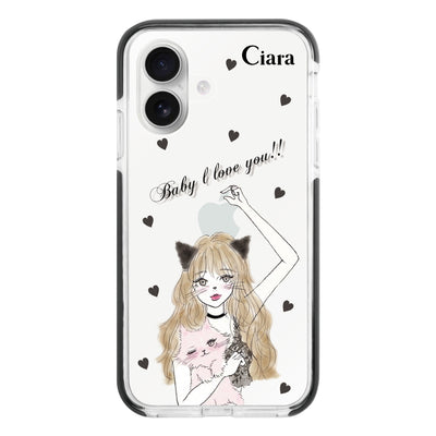 iPhoneケース クッションバンパー 耐衝撃クリアケース ブラックキャットガール