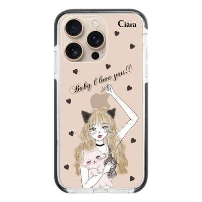 iPhoneケース クッションバンパー 耐衝撃クリアケース ブラックキャットガール