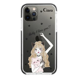 iPhoneX/XS クッションバンパー 耐衝撃クリアケース ブラックキャットガール ブラック