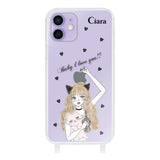 iPhone12/12Proケース ストラップクリアケース ブラックキャットガール クリア