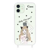 iPhone12miniケース ストラップクリアケース ブラックキャットガール クリア
