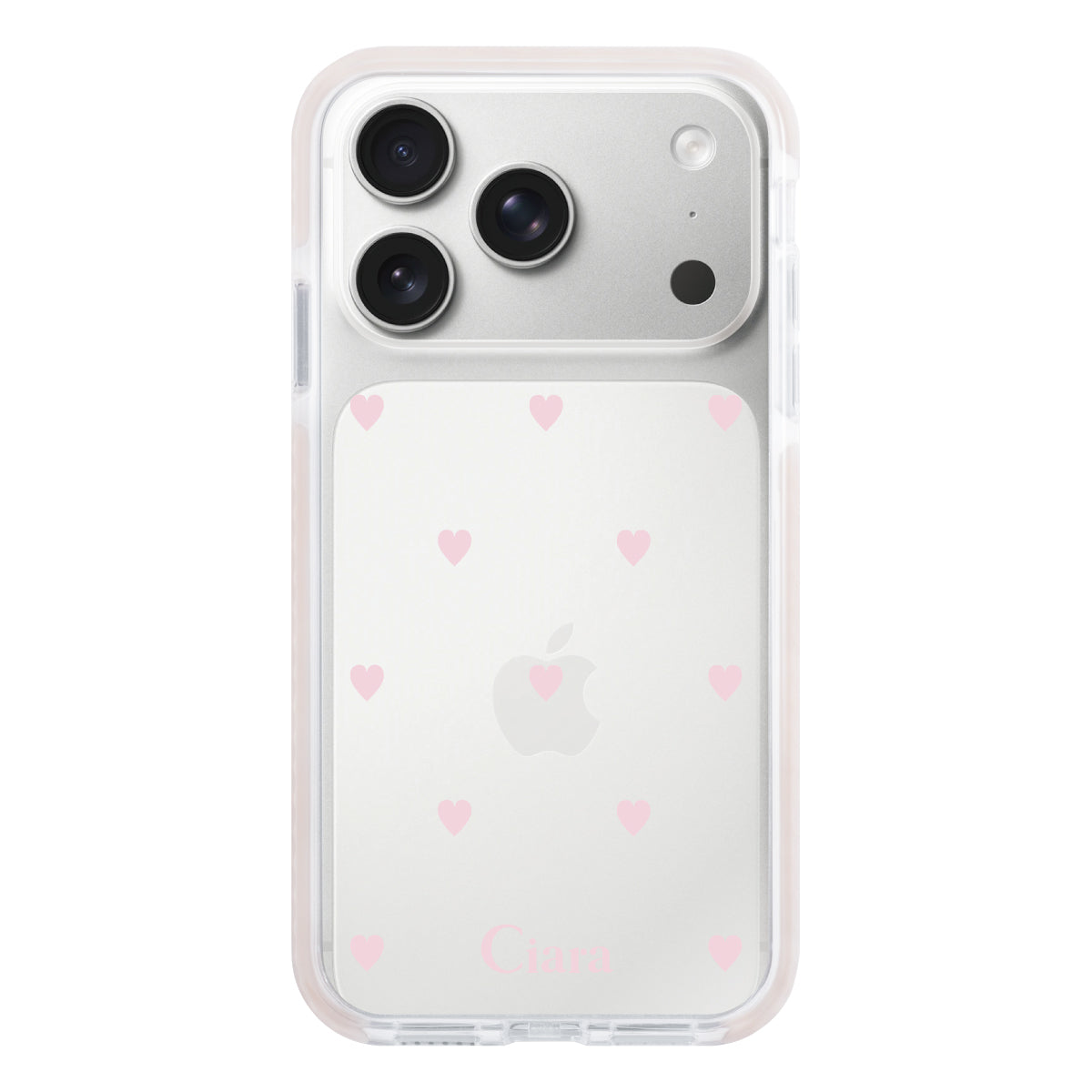 iPhone17Pro クッションバンパー 耐衝撃クリアケース スウィートハート ピンク