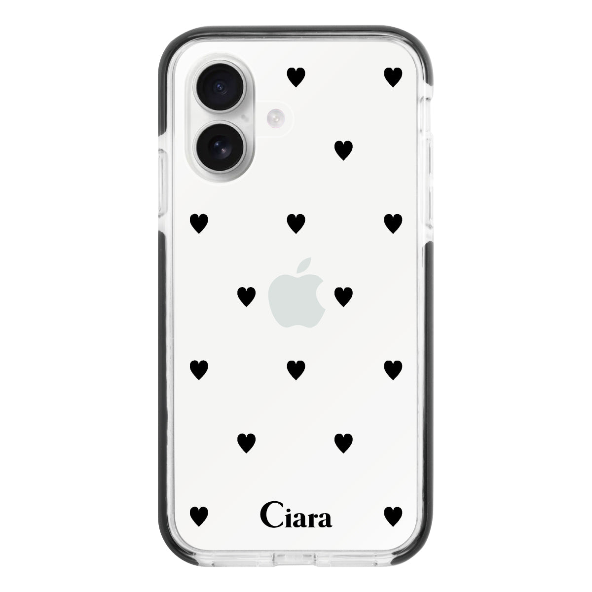 iPhone16 クッションバンパー 耐衝撃クリアTPUケース スウィートハート ブラック