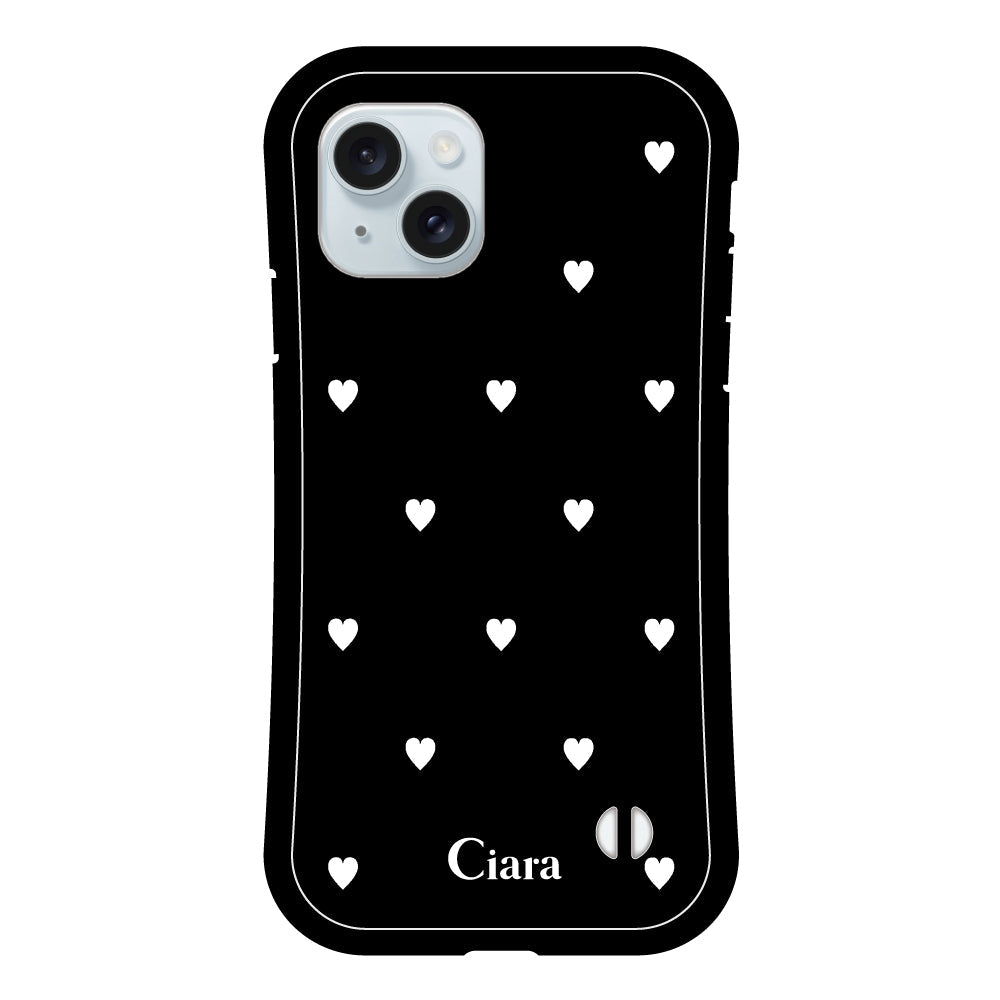 iPhone15Plus グリップ 耐衝撃ケース スウィートハート ブラック