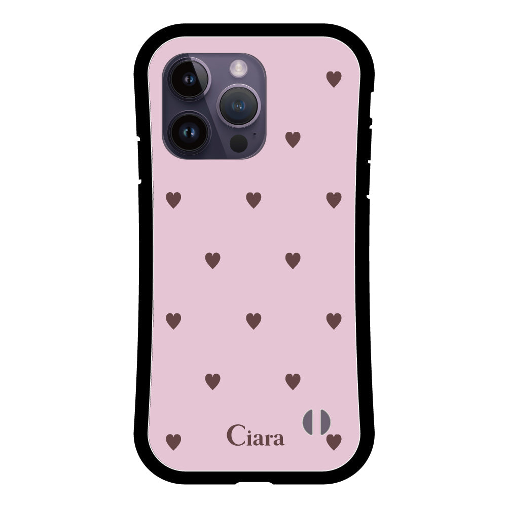 iPhone14ProMax グリップ 耐衝撃ケース スウィートハート ピンク
