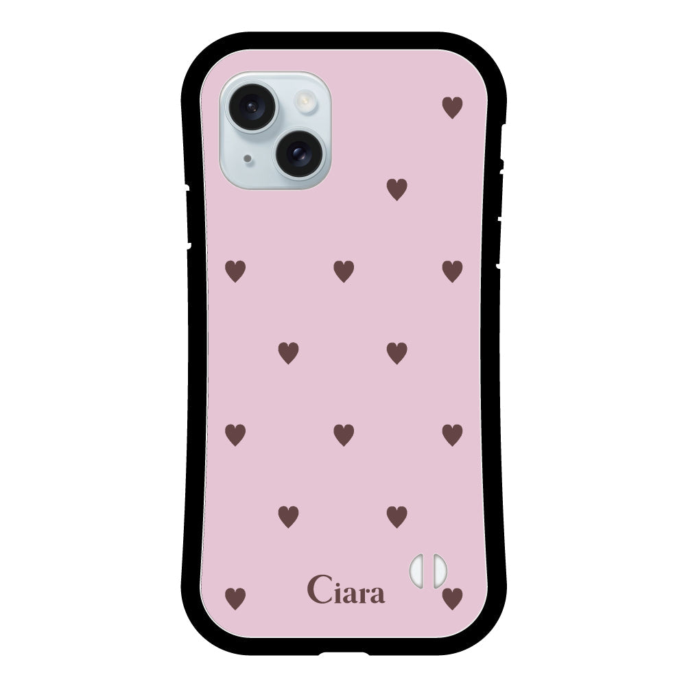 iPhone15Plus グリップ 耐衝撃ケース スウィートハート ピンク
