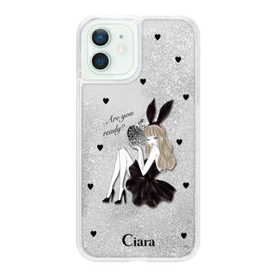 iPhoneケース グリッター オイルクリアケース ブラックバニー