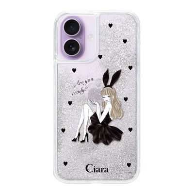 iPhoneケース グリッター オイルクリアケース ブラックバニー