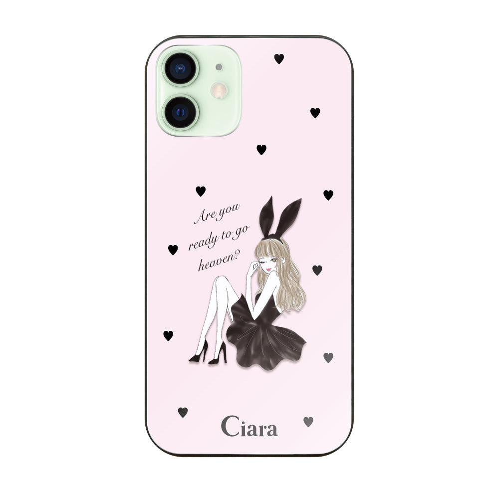 iPhone12mini ガラス 強化ガラスケース ブラックバニー ピンク