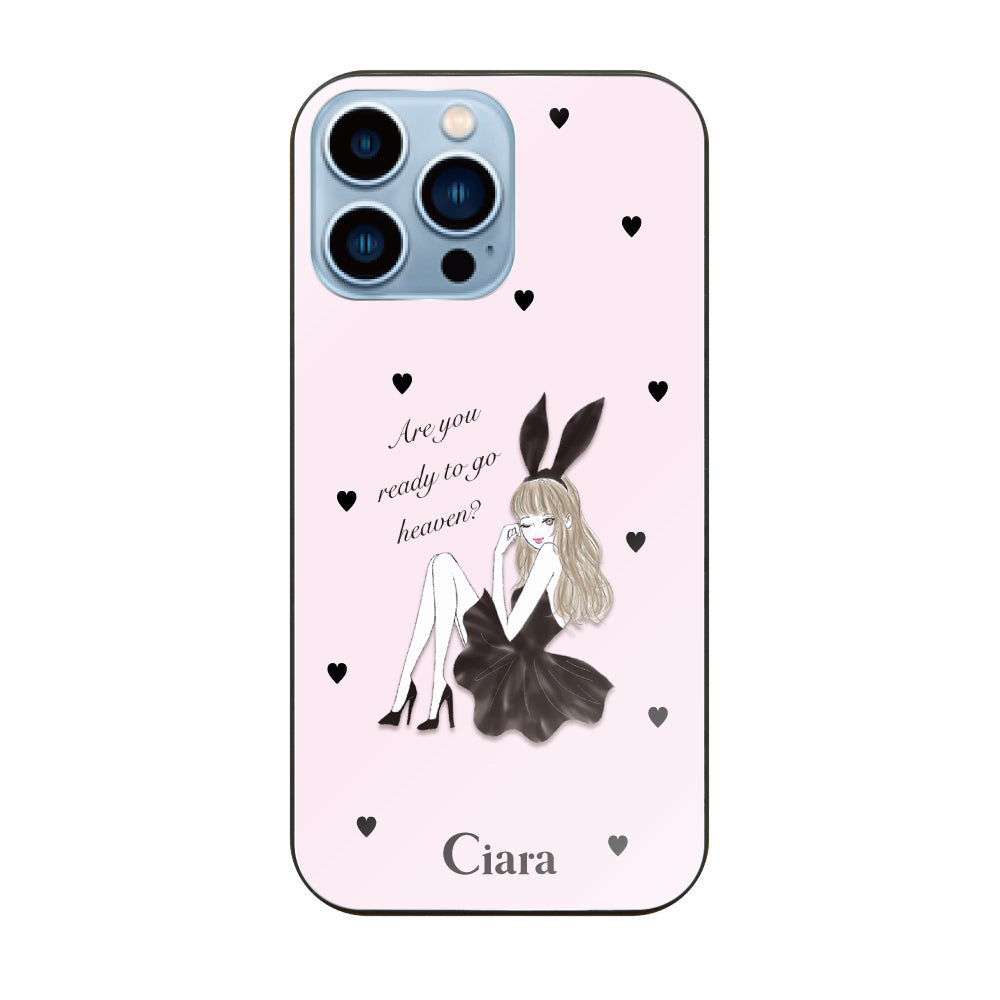 iPhone13ProMax ガラス 強化ガラスケース ブラックバニー ピンク