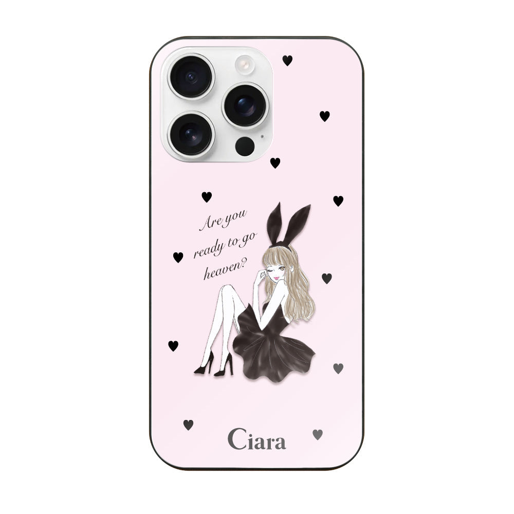 iPhone16ProMax ガラス 強化ガラスケース ブラックバニー ピンク