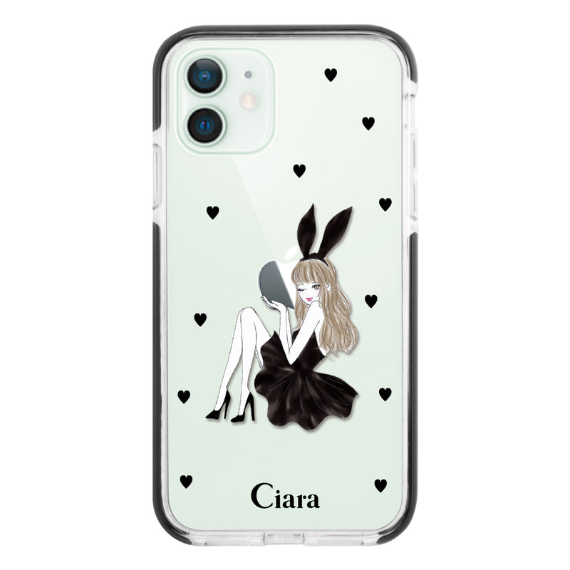 iPhoneケース クッションバンパー 耐衝撃クリアケース ブラックバニー
