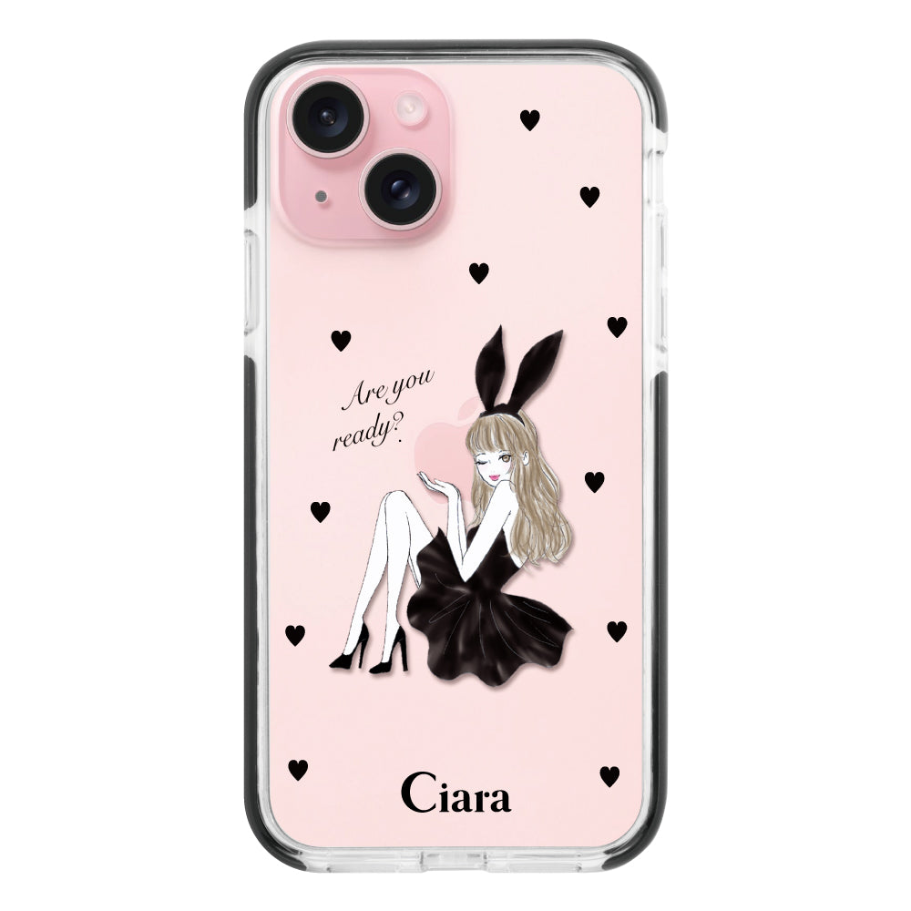 iPhone15 クッションバンパー 耐衝撃クリアケース ブラックバニー クリア