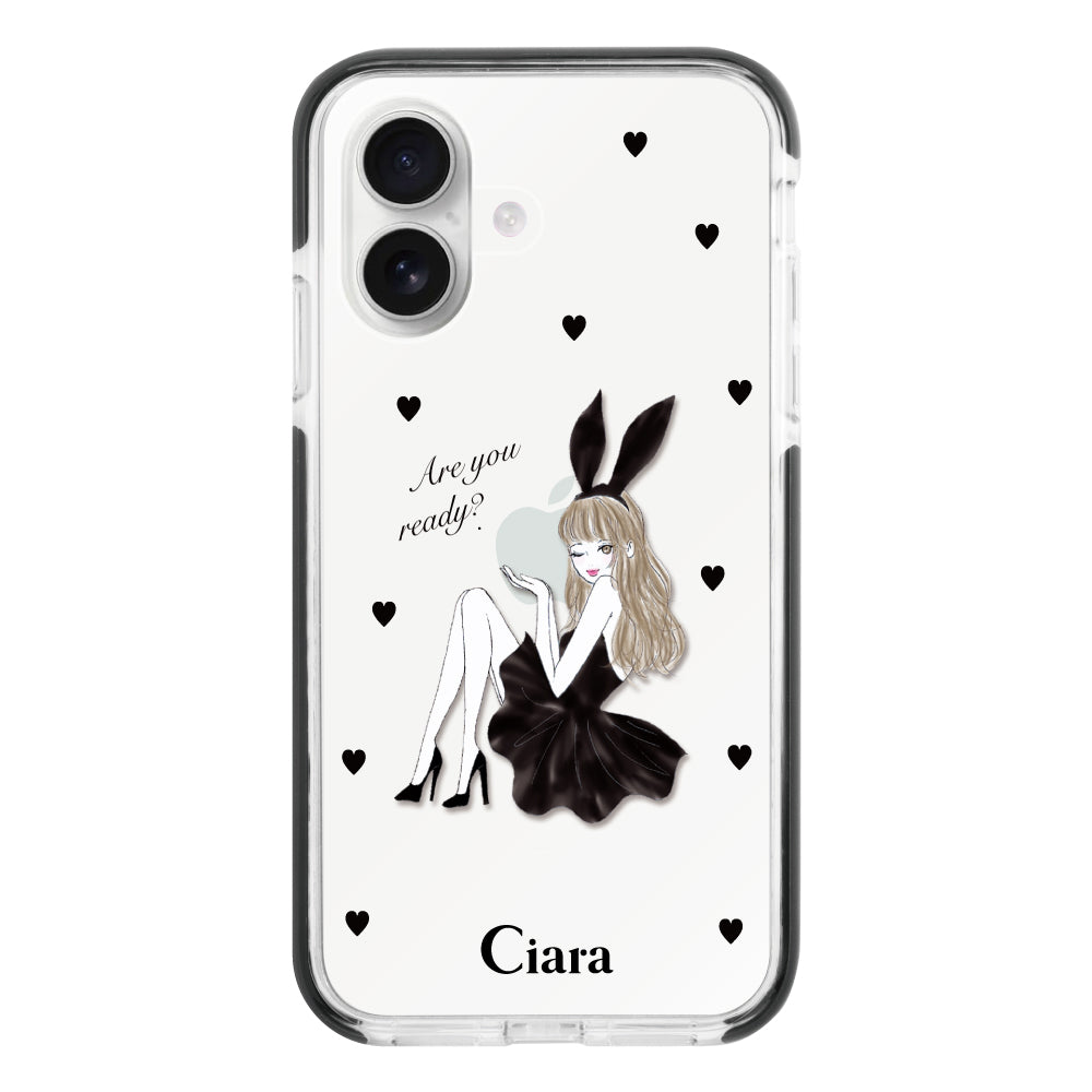 iPhone16 クッションバンパー 耐衝撃クリアケース ブラックバニー クリア