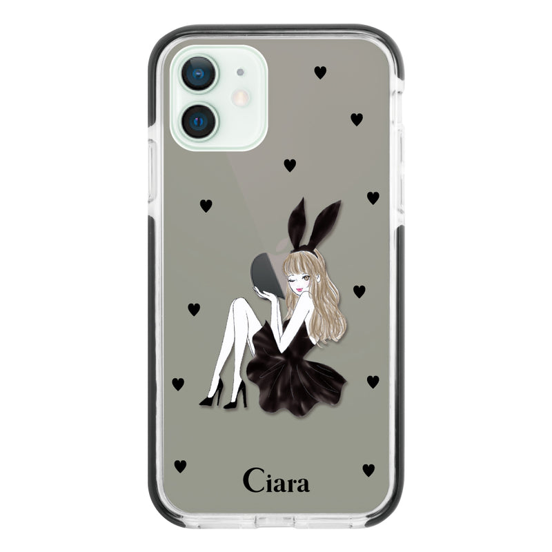 iPhoneケース クッションバンパー 耐衝撃クリアケース ブラックバニー
