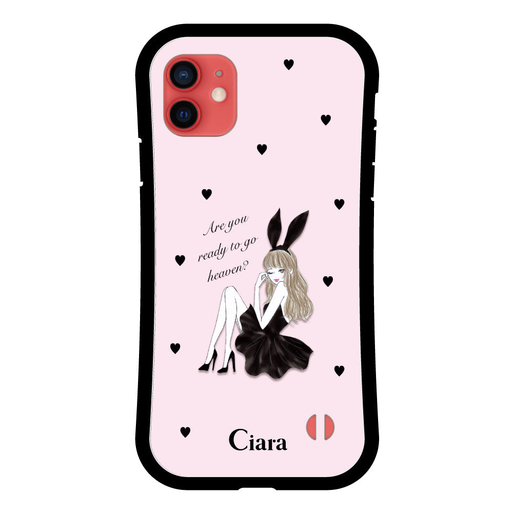 iPhoneXR グリップ 耐衝撃ケース ブラックバニー ピンク