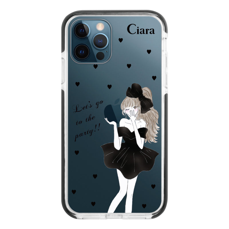 iPhoneケース クッションバンパー 耐衝撃クリアケース ブラックリボン