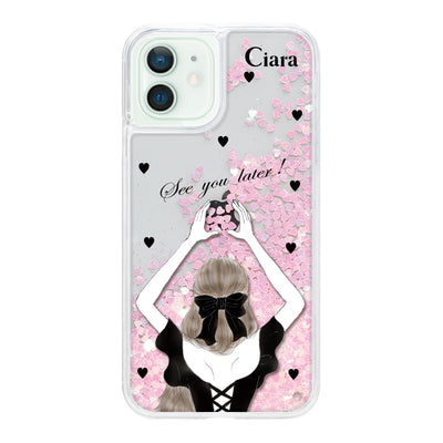iPhoneケース グリッター オイルクリアケース ブラックバックショット