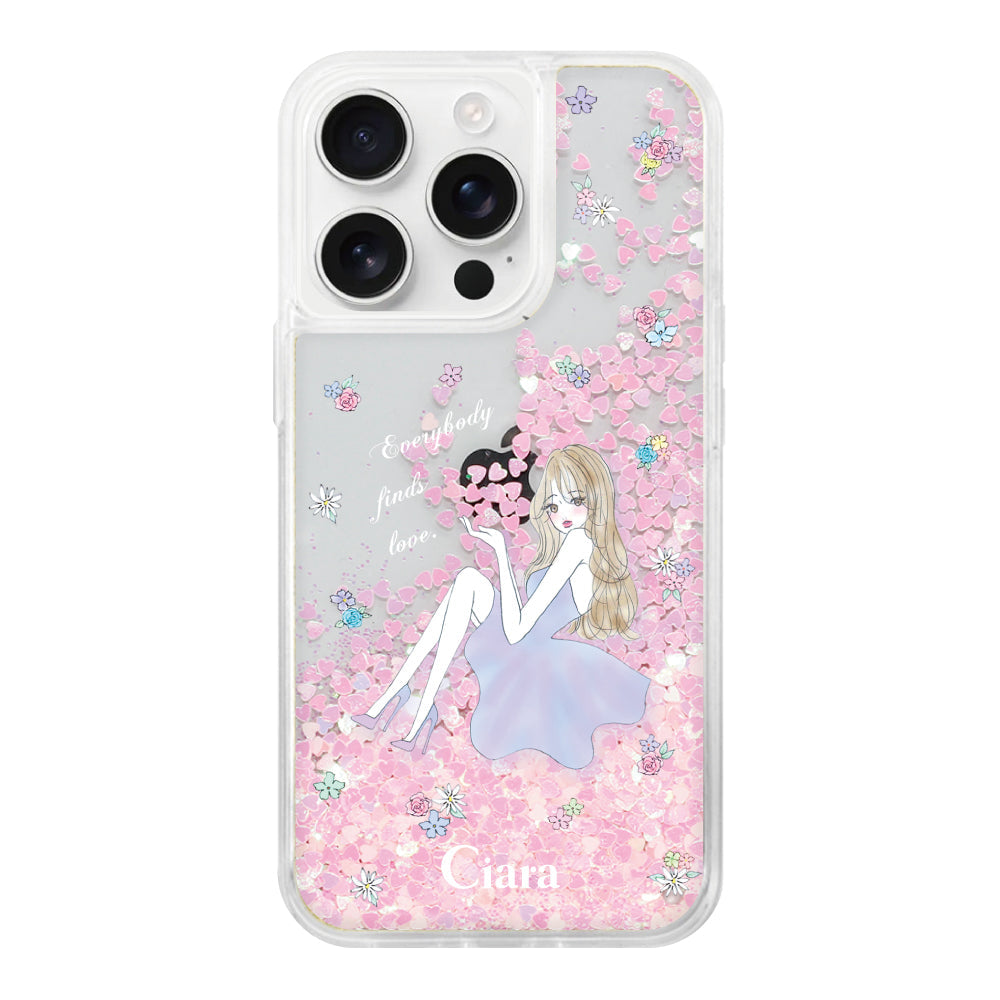 iPhone16ProMax グリッター オイルクリアケース ラベンダーガール ピンク