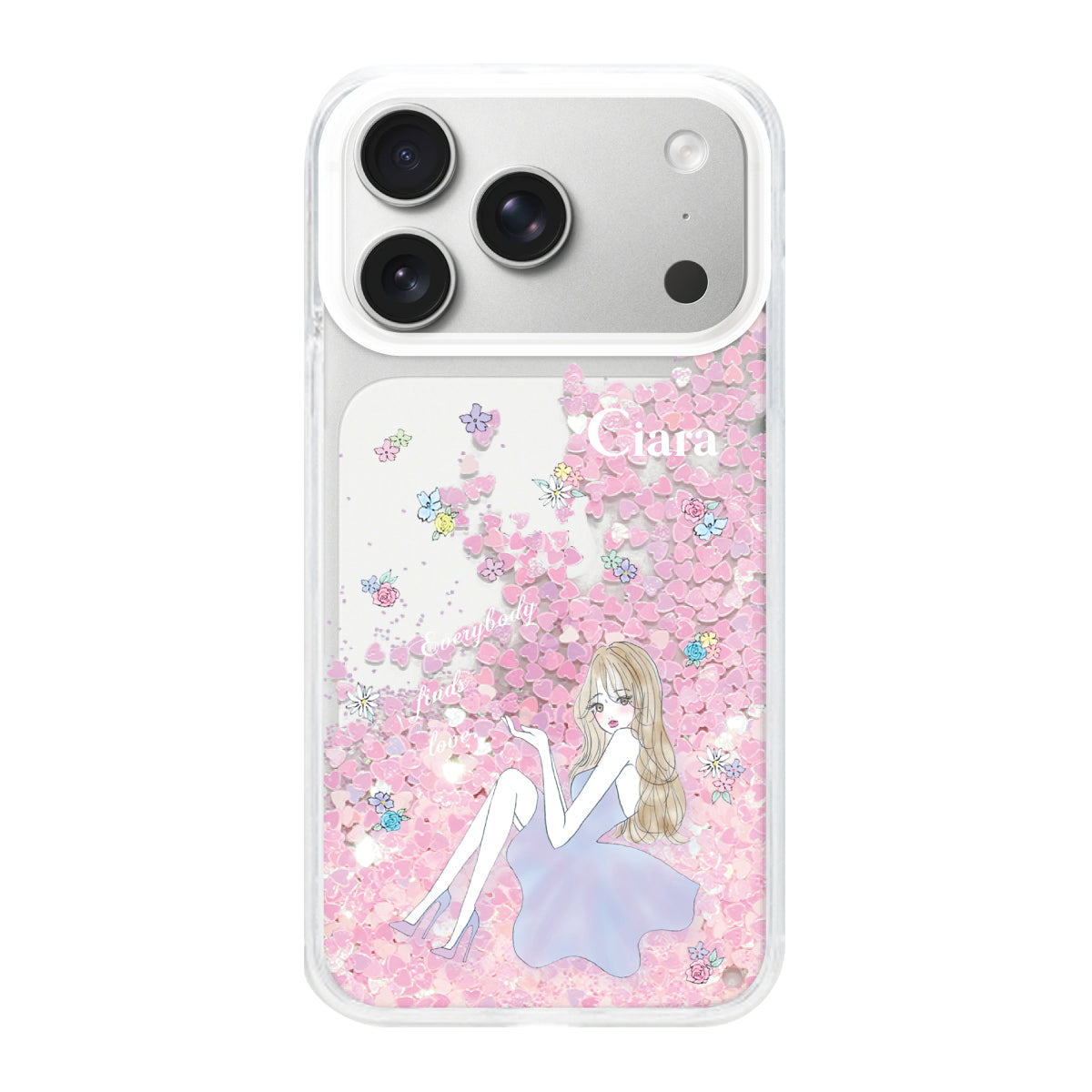 iPhone17Pro グリッター オイルクリアケース ラベンダーガール ピンク