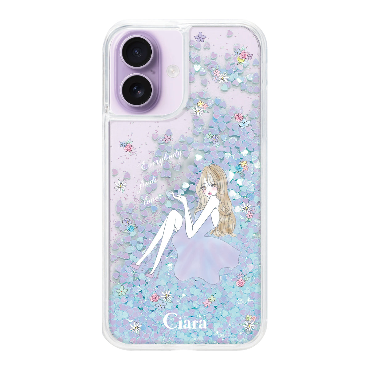 iPhone17 グリッター オイルクリアケース ラベンダーガール ブルー