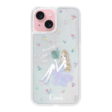 iPhone15 グリッター オイルクリアケース ラベンダーガール クリア