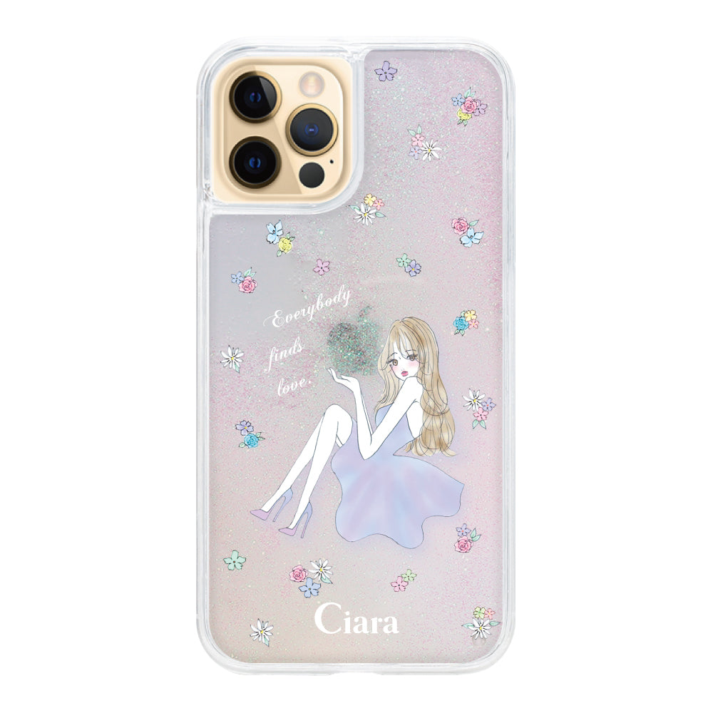 iPhone11Pro グリッター オイルクリアケース ラベンダーガール パステル
