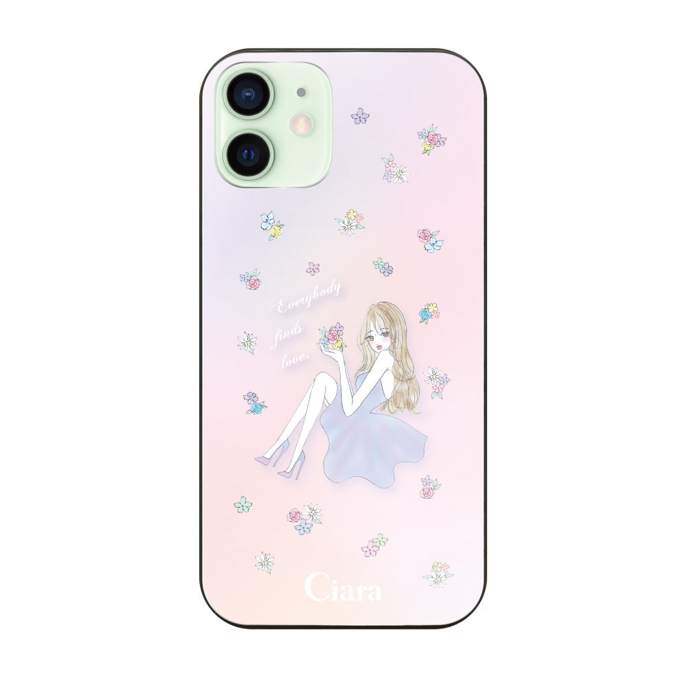 iPhone12mini ガラス 強化ガラスケース ラベンダーガール ピンク