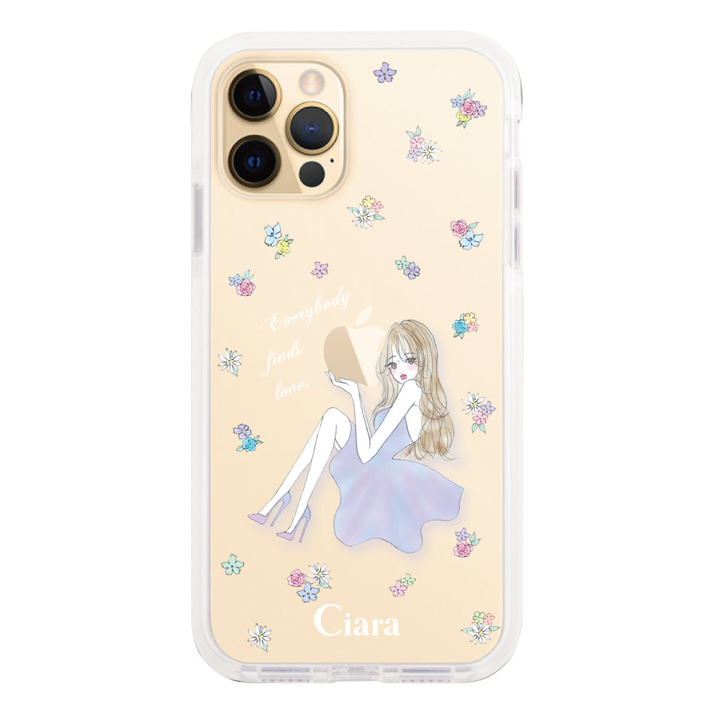 iPhone11Pro クッションバンパー 耐衝撃クリアケース ラベンダーガール クリア