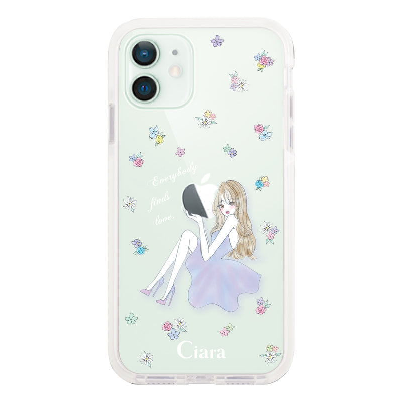 iPhoneケース クッションバンパー 耐衝撃クリアケース ラベンダーガール