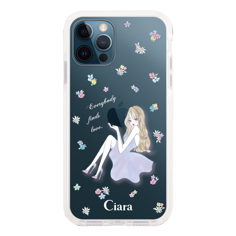 iPhoneケース クッションバンパー 耐衝撃クリアケース ラベンダーガール