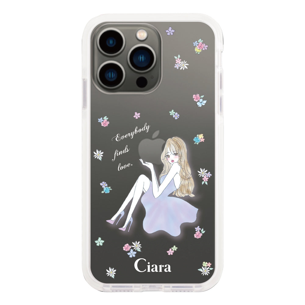 iPhone13Pro クッションバンパー 耐衝撃クリアケース ラベンダーガール クリア