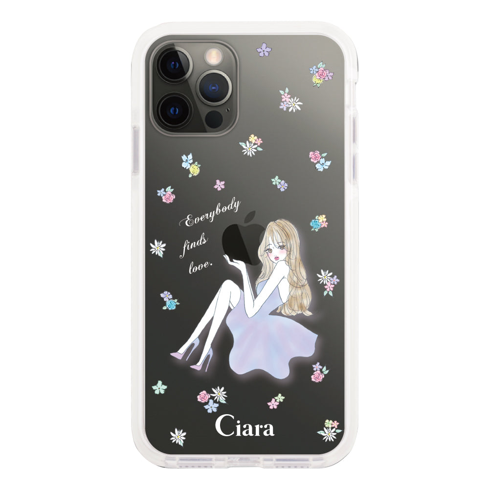 iPhoneX/XS クッションバンパー 耐衝撃クリアケース ラベンダーガール クリア
