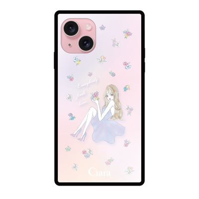 iPhoneケース スクエア 強化ガラスケース ラベンダーガール